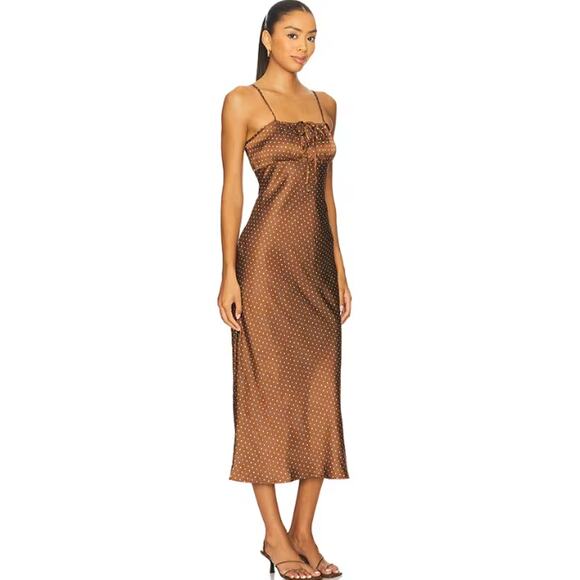 Ciao Lucia Leo Satin Slip Dress Polka Dot Keyhole Tie Front Spaghetti Strap Midi - Picture 3 of 15